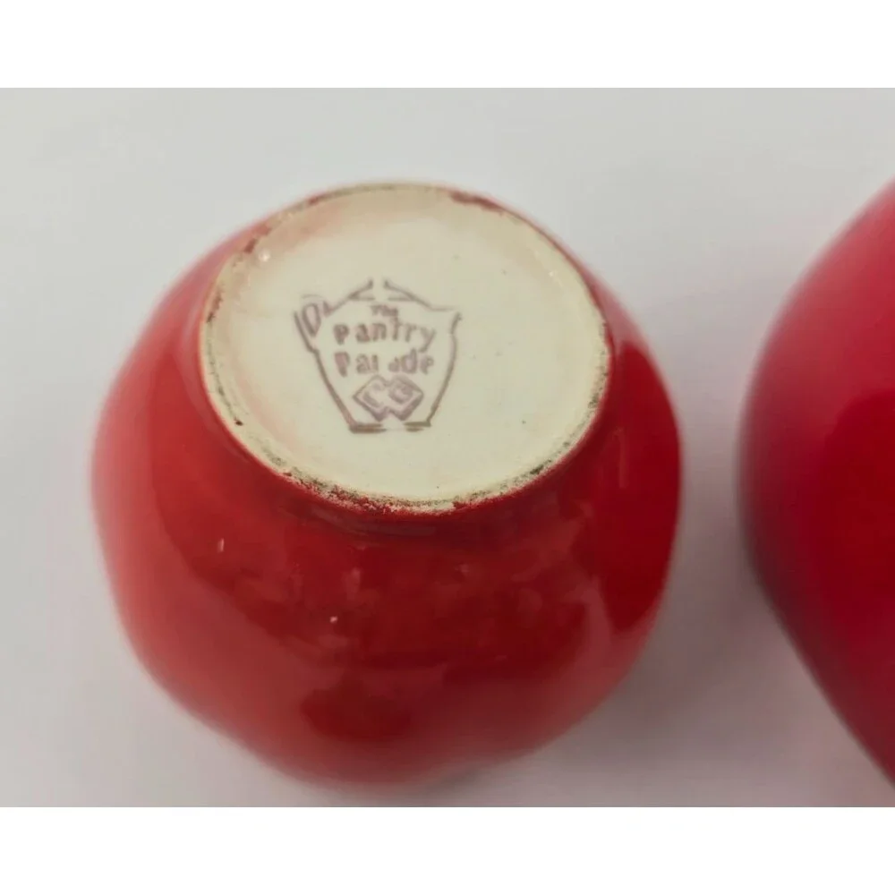 1940's Vtg Pantry Parade Ceramic Tomato Lidded Sugar Jar & Container Set of 2